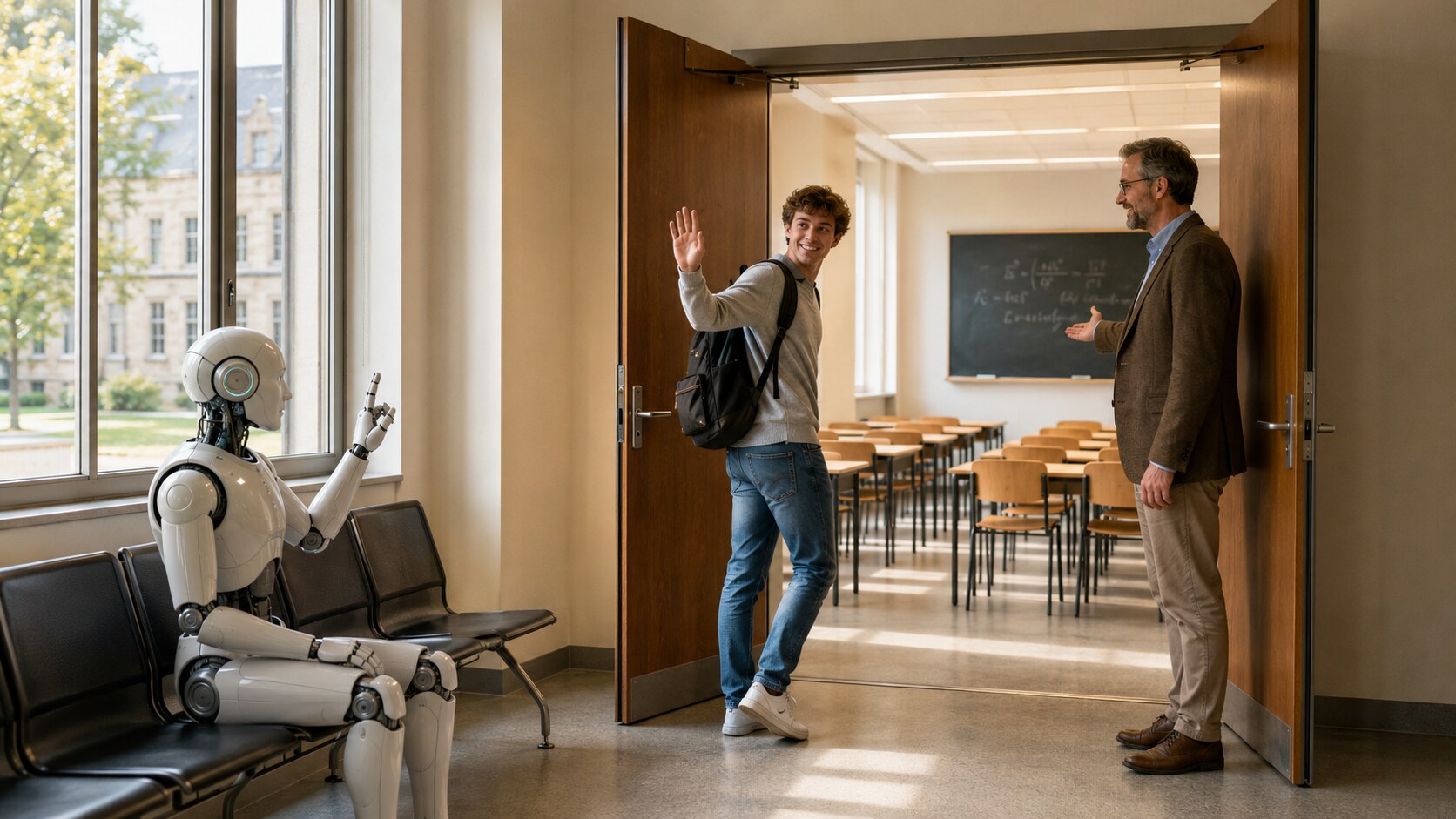 A student enters an independent assessment while his AI tutor waits outside /uploads/student-independent-assessment.jpg
